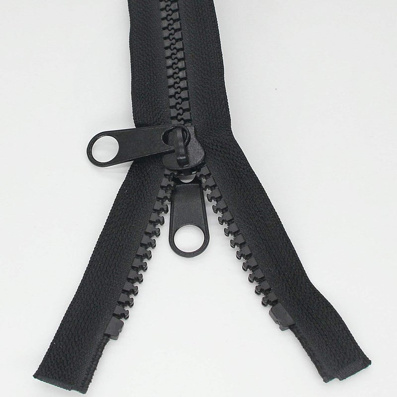 Leekayer 2PCS #10 60 Inch Heavy Duty Zippers for Sewing Separating Large Plastic Zippers Black Tape with Double Pull Tab Slider, Sleeping Bag, Boat, Canvas, Cover, Trampoline, Dog Bed,Tent (60" 2pcs) - Image 2